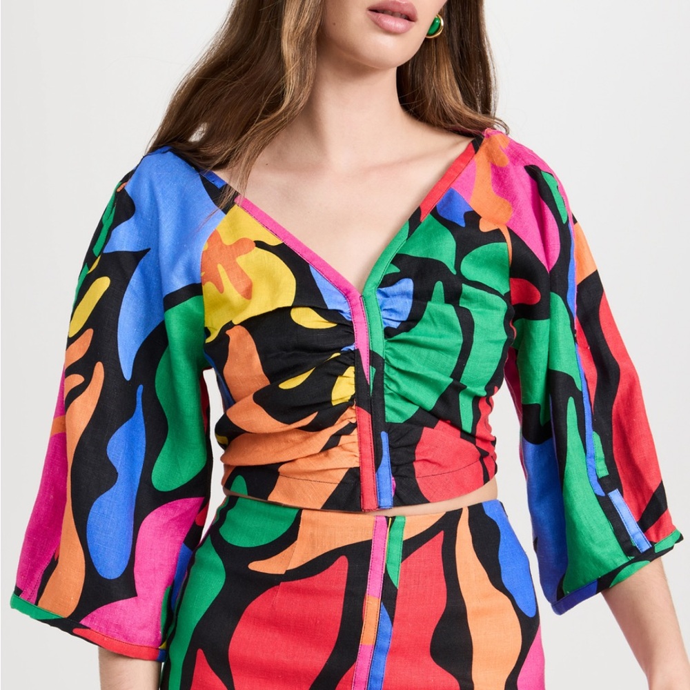 Mara Hoffman Red Pink Graphic Crop Blouse